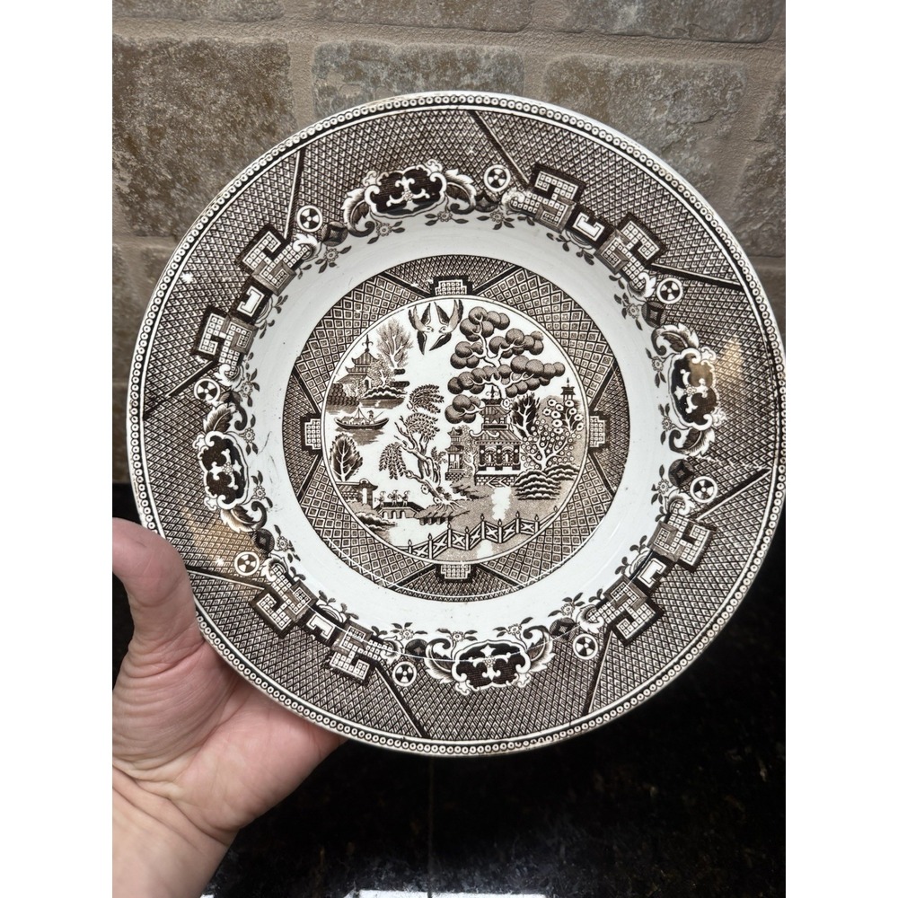 VTG Churchill Midnight Willow Brown Dinner Plate/Shallow Bowl Transferware Asia